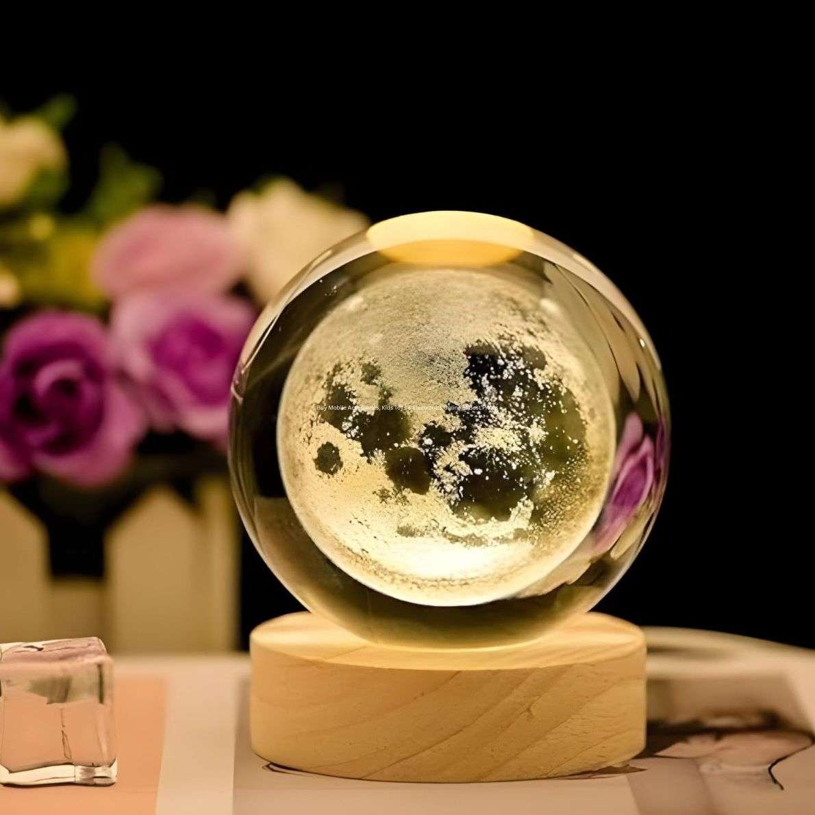 3D Crystal Moon Lamp – Engraved Crystal Ball LED